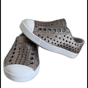 NATIVE Jefferson Bling Shoes Toddler Baby Sz C4 Metal Shell White Waterproof